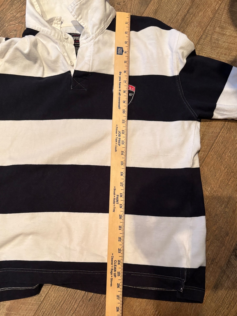 Mens Rugby Shirt Large Black White Striped Preppy Blokecore Long Sleeve Polo - Picture 8 of 9